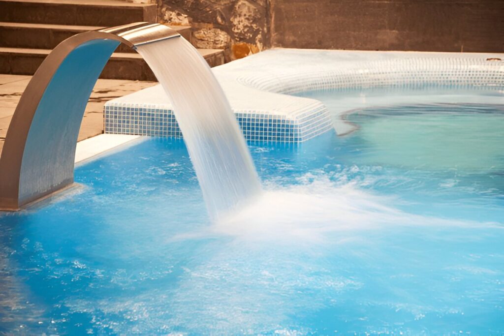 A wellness pool equipped with hydrotherapy jets.