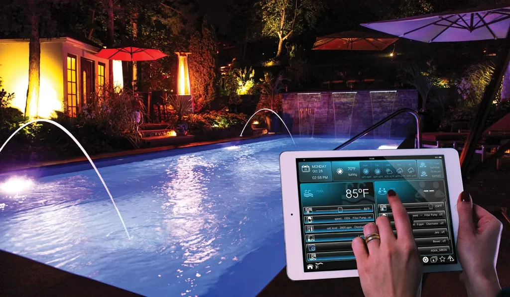A smart pool controlled via app for efficiency.