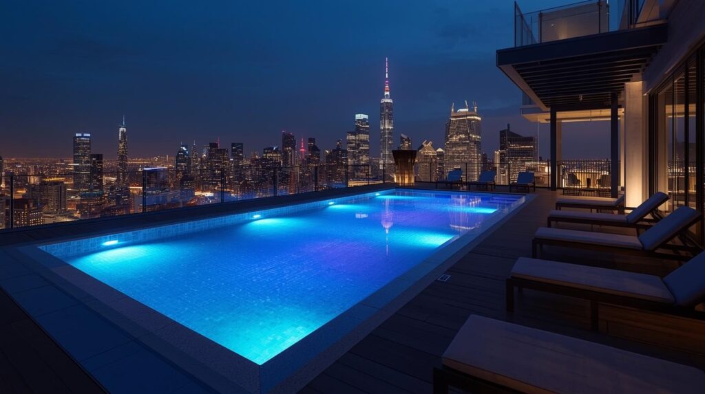 Rooftop Pools with LED Lighting Features